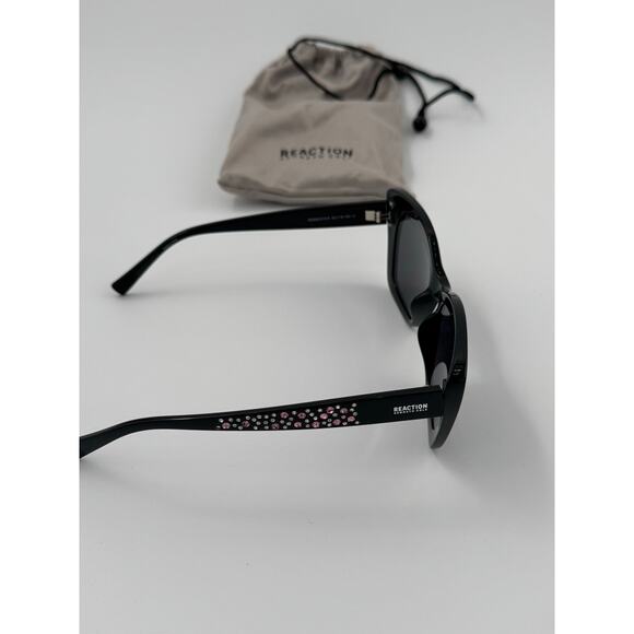 Kenneth Cole Reaction Black Cat Eye Sunglasses with Pink Crystal Detailing - Picture 3 of 5